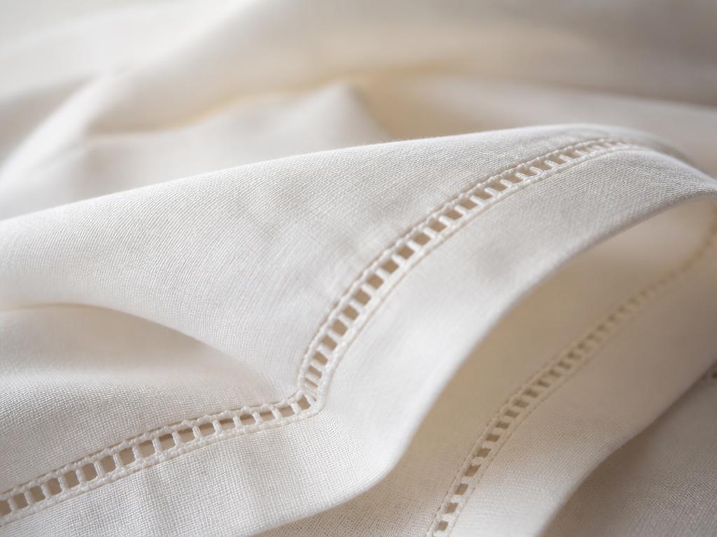 Close-up of hemstitched long-staple cotton shell fabric
